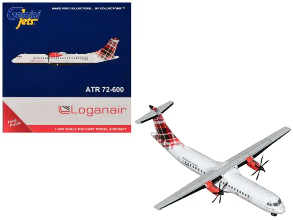 ATR 72-600 Commercial Aircraft "Loganair - Scotland's Airline" (G-LMTE) White with Red Plaid Tail 1/400 Diecast Model by GeminiJets #1