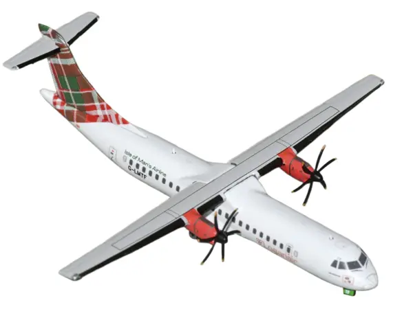 ATR 72-600 Commercial Aircraft "Loganair - Isle of Man's Airline" (G-LMTE) White with Red and Green Plaid Tail 1/400 Diecast Model by GeminiJets #2