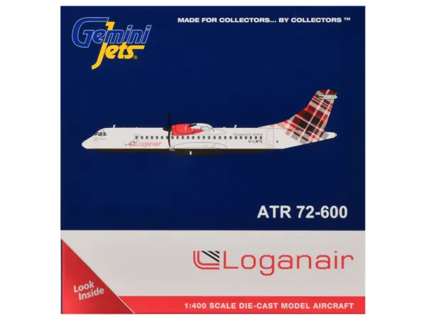 ATR 72-600 Commercial Aircraft "Loganair - Scotland's Airline" (G-LMTE) White with Red Plaid Tail 1/400 Diecast Model by GeminiJets #3