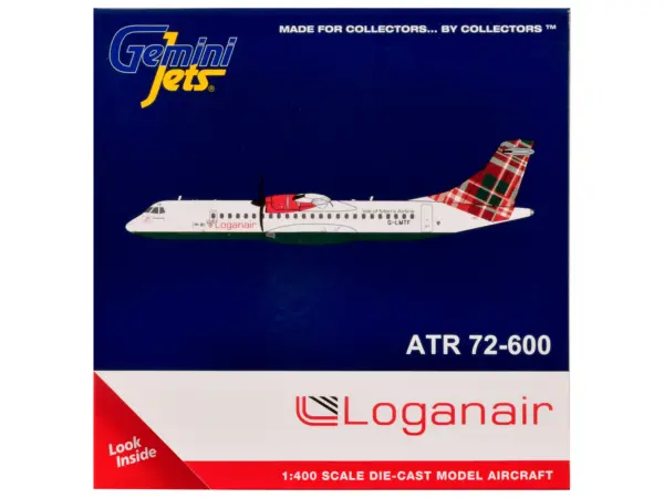 ATR 72-600 Commercial Aircraft "Loganair - Isle of Man's Airline" (G-LMTE) White with Red and Green Plaid Tail 1/400 Diecast Model by GeminiJets #3