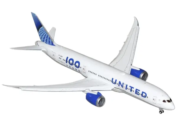 Boeing 787-9 Commercial Aircraft with Flaps Down "United Airlines 100 Years" (N61101) White with Graphics and Blue Tail "Gemini 200" Series 1/200 Diecast Model by GeminiJets #2