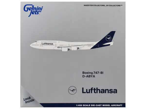 Boeing 747-8I Commercial Aircraft "Lufthansa" (D-ABYA) White with Dark Blue Tail 1/400 Diecast Model GeminiJets #3