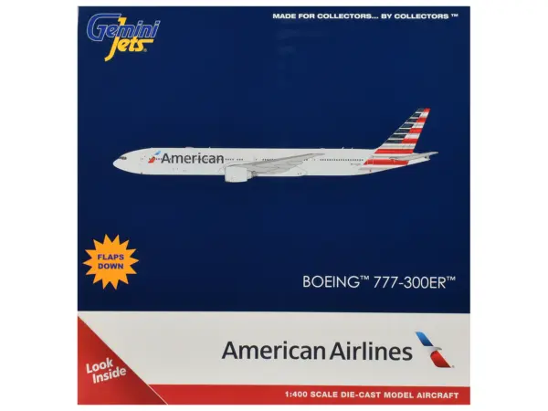 Boeing 777-300ER Commercial Aircraft with Flaps Down "American Airlines" (N722AN) Gray with Striped Tail 1/400 Diecast Model by GeminiJets #3