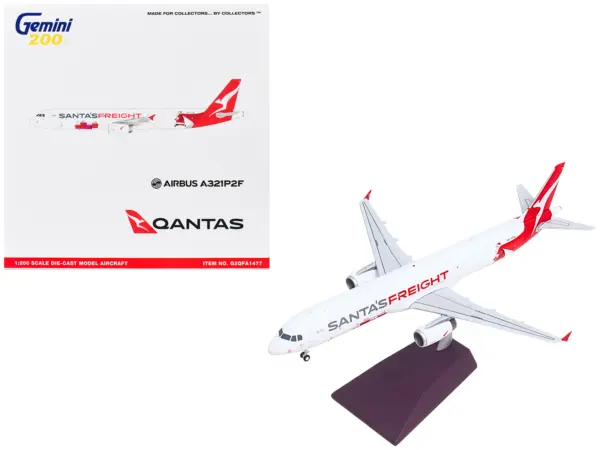 Airbus A321P2F Commercial Aircraft "Qantas Freight - Santa’s Freight" (VH-XF4) White with Graphics and Red Tail "Gemini 200" Series 1/200 Diecast Model by GeminiJets #1