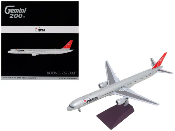 Boeing 757-300 Commercial Aircraft "Northwest Airlines" (N587NW) Silver with Red Tail "Gemini 200" Series 1/200 Diecast Model by GeminiJets #1