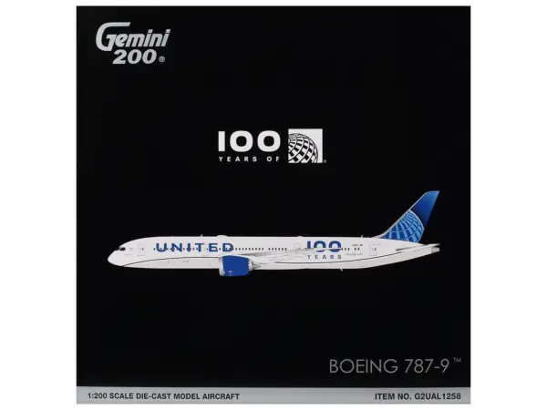 Boeing 787-9 Commercial Aircraft "United Airlines 100 Years" (N61101) White with Graphics and Blue Tail "Gemini 200" Series 1/200 Diecast Model by GeminiJets #3
