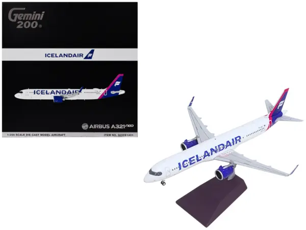 Airbus A321neo Commercial Aircraft "Icelandair" (TF-IAA) White with Blue and Pink Tail "Gemini 200" Series 1/200 Diecast Model by GeminiJets #1
