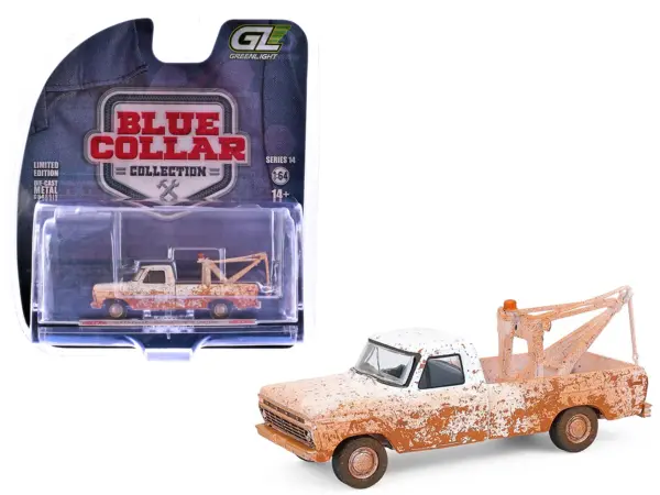 1973 Ford F-100 Tow Truck White (Weathered) "Blue Collar Collection" Series 14 1/64 Diecast Model Car by Greenlight #1