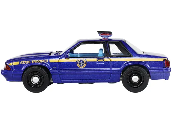 1988 Ford Mustang "New York State Police" Blue with Yellow Stripes and Blue Interior "Hot Pursuit" Series 8 1/64 Diecast Model Car by Greenlight #2