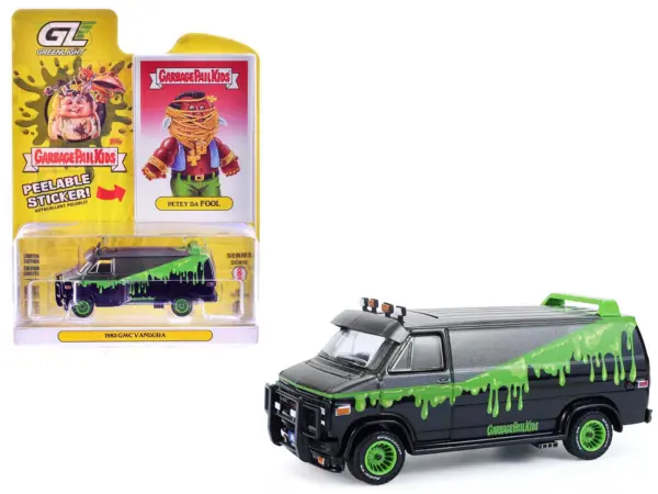 1983 GMC Vandura Van Gray Metallic and Black with Green Slime Graphics "Petey Da Fool" "Garbage Pail Kids" Series 8 1/64 Diecast Model Car by Greenlight #1