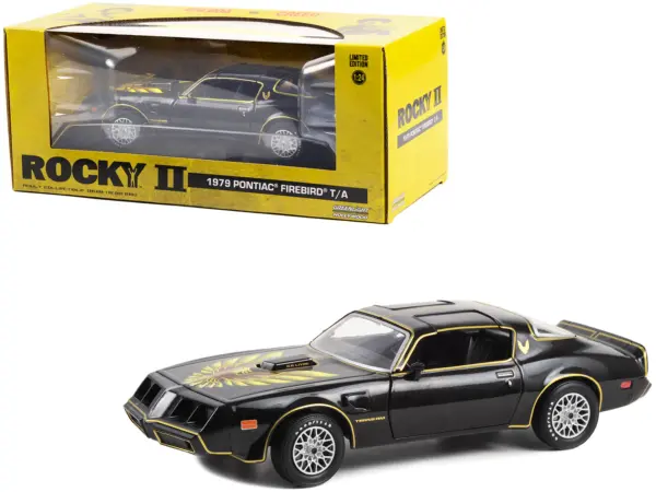 1979 Pontiac Firebird T/A Trans Am Black with Hood Phoenix "Rocky II" (1979) Movie 1/24 Diecast Model Car by Greenlight #1