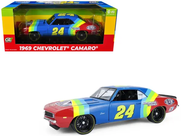 1969 Chevrolet Camaro #24 Jeff Gordon "Hendrick Motorsports First Win Tribute" Blue and Red with Rainbow Stripes 1/18 Diecast Model Car by Highway 61 #1