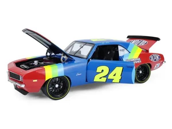 1969 Chevrolet Camaro #24 Jeff Gordon "Hendrick Motorsports First Win Tribute" Blue and Red with Rainbow Stripes 1/18 Diecast Model Car by Highway 61 #2