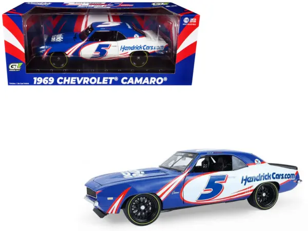 1969 Chevrolet Camaro #5 Kyle Larson "Hendrick Motorsports First Win Tribute" Blue and White with Graphics 1/18 Diecast Model Car by Highway 61 #1