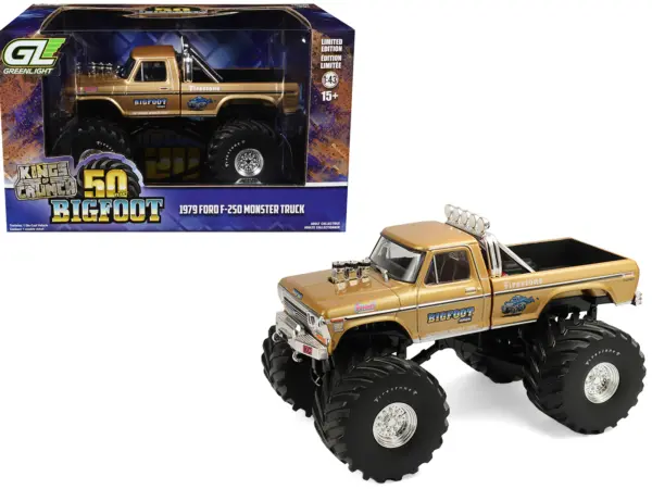 1979 Ford F-250 Monster Truck "Bigfoot #1 50th Anniversary" Gold Metallic "Kings of Crunch" Series 1/43 Diecast Model Car by Greenlight #1
