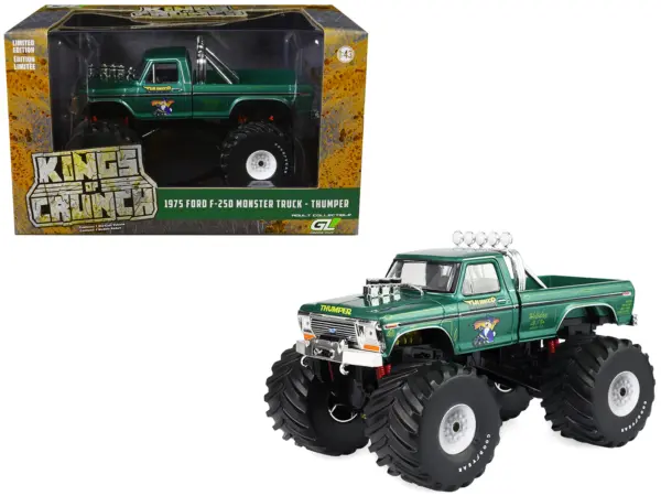 1975 Ford F-250 Monster Truck with 66-Inch Tires "Thumper" Green Metallic "Kings of Crunch" Series 1/43 Diecast Model Car by Greenlight #1
