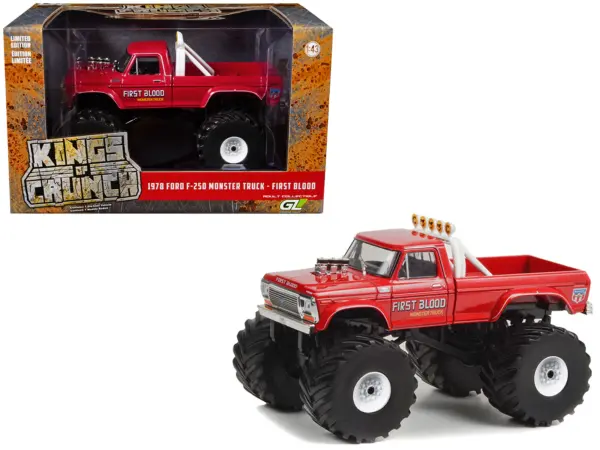 1978 Ford F-250 Monster Truck with 66-Inch Tires "First Blood" Red "Kings of Crunch" Series 1/43 Diecast Model Car by Greenlight #1