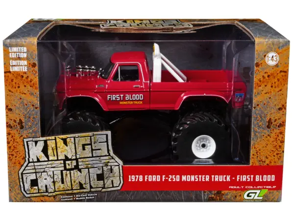 1978 Ford F-250 Monster Truck with 66-Inch Tires "First Blood" Red "Kings of Crunch" Series 1/43 Diecast Model Car by Greenlight #3