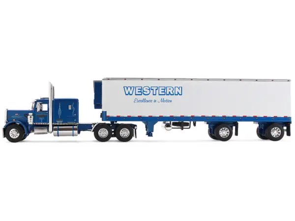Peterbilt 351 with 63" Flat Top Sleeper and 40' Vintage Trailer with Reefer "Western Distributing" Blue Metallic and White 1/64 Diecast Model by DCP/First Gear #2