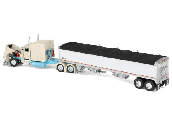 Peterbilt 389 with 63" Mid-Roof Sleeper and 43' Wilson Pacesetter High Sided Grain Trailer "Capitola Trucking" Cream 1/64 Diecast Model by DCP/First Gear #2