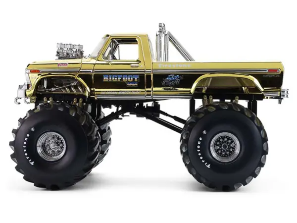 1979 Ford F-250 Monster Truck "Bigfoot #1 50th Anniversary" Gold Chrome with Bob Chandler Standing Figure "Kings of Crunch" Series 1/18 Diecast Model Car by Greenlight #2