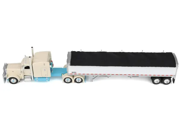 Peterbilt 389 with 63" Mid-Roof Sleeper and 43' Wilson Pacesetter High Sided Grain Trailer "Capitola Trucking" Cream 1/64 Diecast Model by DCP/First Gear #3