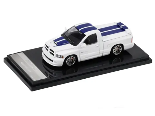 2003 Dodge Ram SRT-10 Pickup Truck White with Blue Stripes 1/64 Diecast Model Car by Shoom64 Models #2