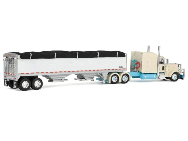 Peterbilt 389 with 63" Mid-Roof Sleeper and 43' Wilson Pacesetter High Sided Grain Trailer "Capitola Trucking" Cream 1/64 Diecast Model by DCP/First Gear #4