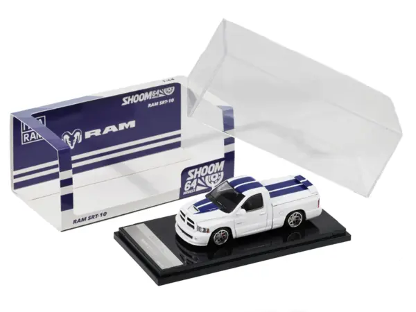 2003 Dodge Ram SRT-10 Pickup Truck White with Blue Stripes 1/64 Diecast Model Car by Shoom64 Models #3