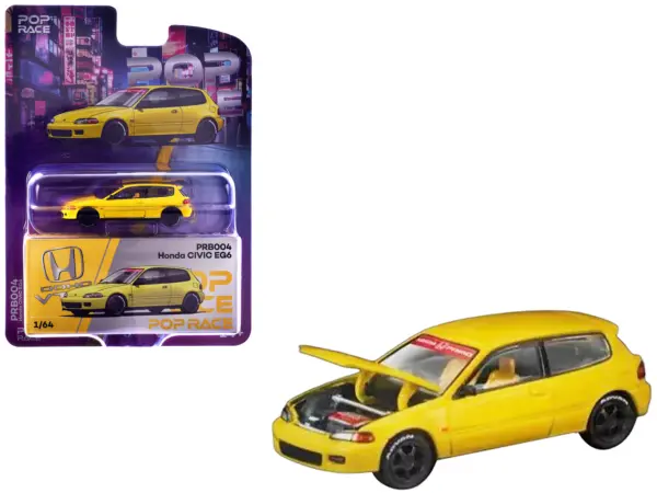 Honda Civic EG6 RHD (Right Hand Drive) Yellow "Vancouver 2026 Event Edition" 1/64 Diecast Model Car by Pop Race #1