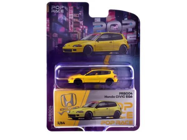 Honda Civic EG6 RHD (Right Hand Drive) Yellow "Vancouver 2026 Event Edition" 1/64 Diecast Model Car by Pop Race #3