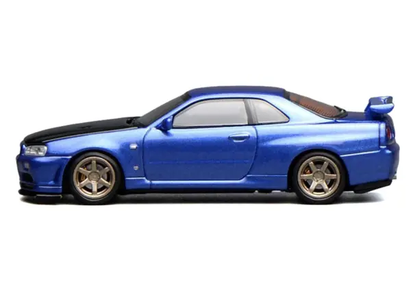 Nissan Skyline GT-R (R34) V-Spec II RHD (Right Hand Drive) Bayside Blue Metallic with Carbon Hood "Senior 64" Series 1/64 Diecast Model Car by MotorHelix #4
