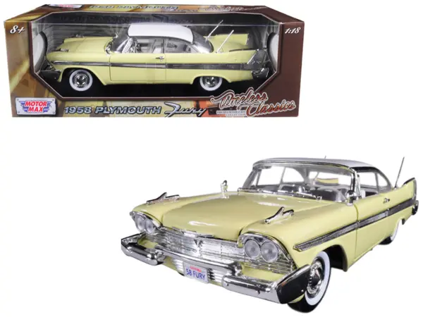 1958 Plymouth Fury "Timeless Classics" Yellow with White Top 1/18 Diecast Model Car by Motormax #1