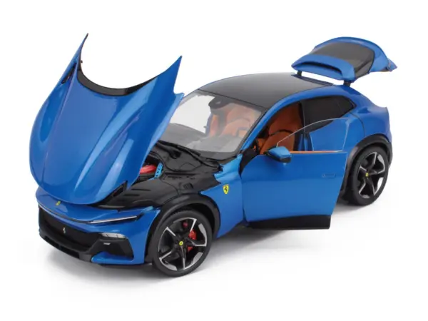 2022 Ferrari Purosangue Blu Corsa Blue Metallic with Black Top and Orange Interior 1/18 Diecast Model Car by Polistil #2