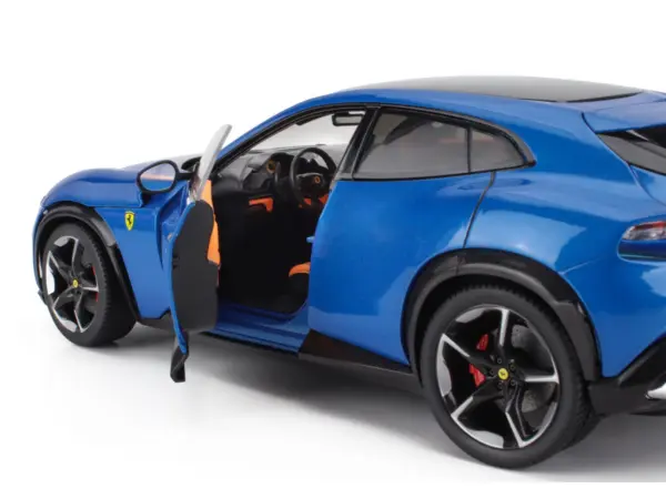 2022 Ferrari Purosangue Blu Corsa Blue Metallic with Black Top and Orange Interior 1/18 Diecast Model Car by Polistil #3