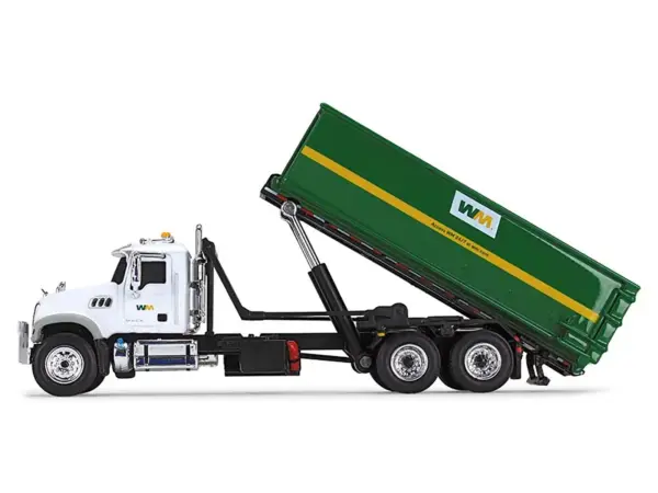 Mack Granite MP Refuse Garbage Truck with Tub-Style Roll-Off Container "Waste Management" White and Green 1/87 (HO) Diecast Model by First Gear #2