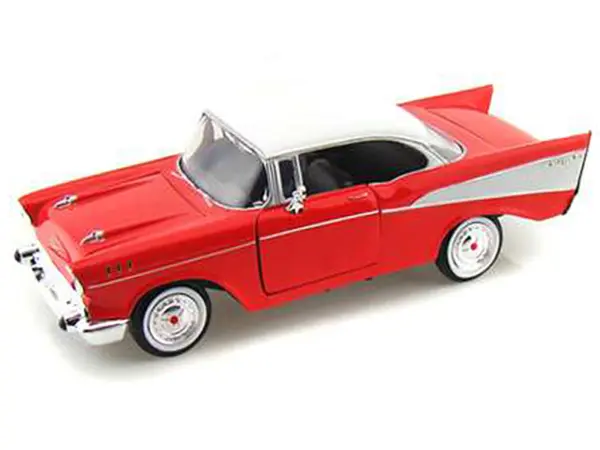 1957 Chevrolet Bel Air Red with White Top 1/24 Diecast Model Car by Motormax #2