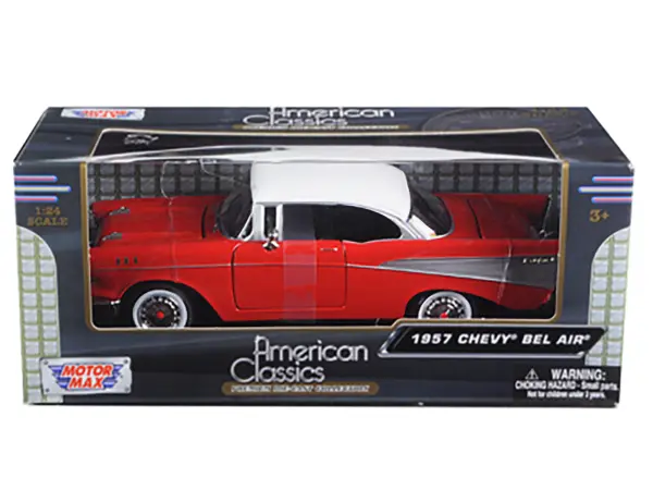 1957 Chevrolet Bel Air Red with White Top 1/24 Diecast Model Car by Motormax #3