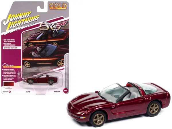 2003 Chevrolet Corvette Convertible "50th Anniversary" Anniversary Red Metallic "Classic Gold Collection" 1/64 Diecast Model Car by Johnny Lightning #1