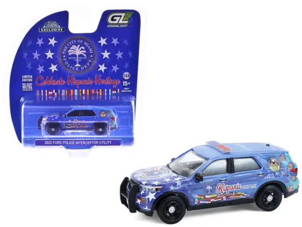 2022 Ford Police Interceptor Utility "Miami Police Department Hispanic Heritage Month" Blue with Graphics "Hobby Exclusive" Series 1/64 Diecast Model Car by Greenlight #1