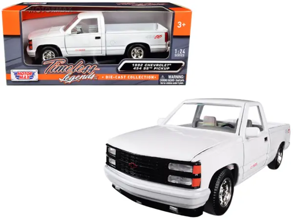 1992 Chevrolet 454 SS Pickup Truck White 1/24 Diecast Model Car by Motormax #1