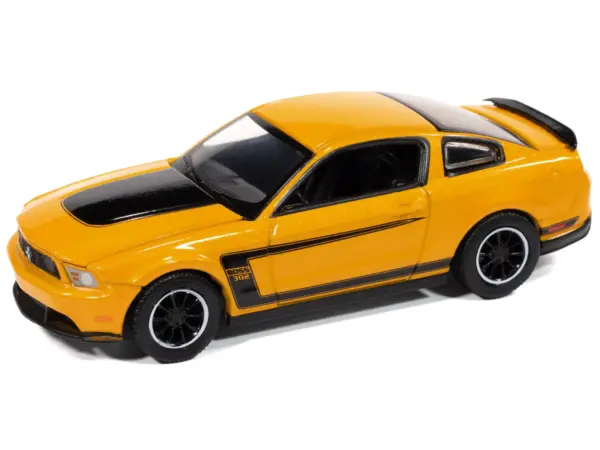 2012 Ford Mustang Boss 302 Yellow Blaze with Black Accents "Modern Muscle" Series 1/64 Diecast Model Car by Auto World #2