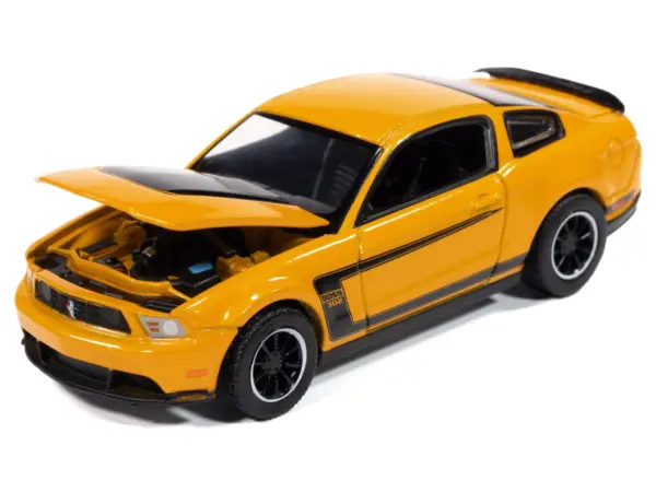 2012 Ford Mustang Boss 302 Yellow Blaze with Black Accents "Modern Muscle" Series 1/64 Diecast Model Car by Auto World #3