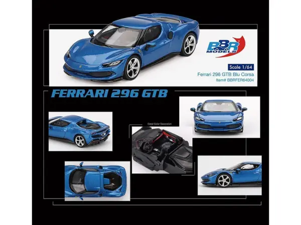 Ferrari 296 GTB Blue Corsa 1/64 Diecast Model Car by BBR #3