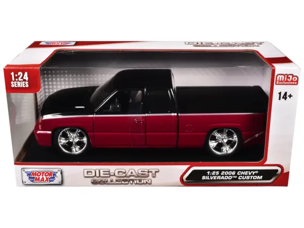 2006 Chevrolet Silverado Custom Pickup Truck Red Metallic and Black with Silver Stripes "Die-Cast Collection" Series 1/25 Diecast Model Car by Motormax #3