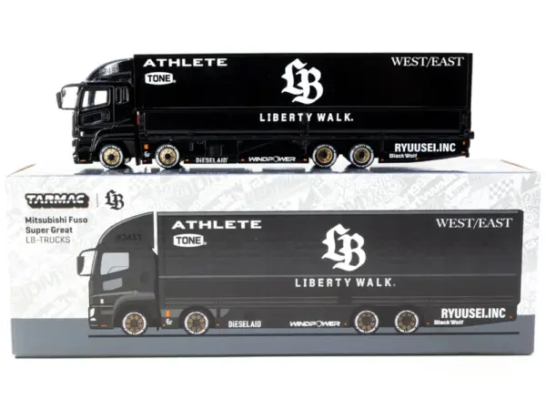 Mitsubishi Fuso Super Great Truck RHD (Right Hand Drive) with Transporter "Liberty Walk" Black "Truck64" Series 1/64 Diecast Model Car by Tarmac Works #3