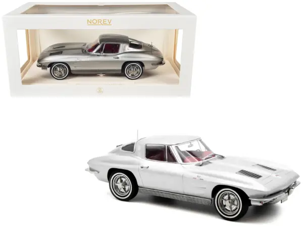 1963 Chevrolet Corvette Sting Ray Sebring Silver Metallic with Red Interior 1/18 Diecast Model Car by Norev #1