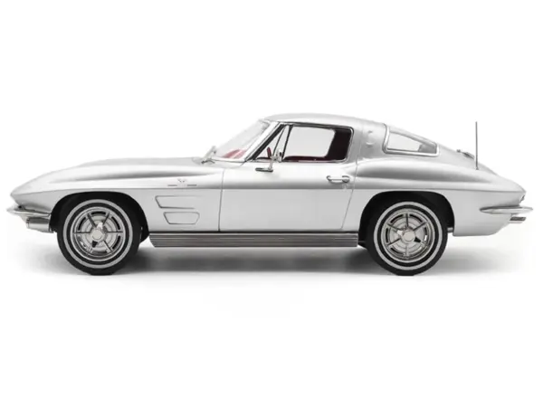 1963 Chevrolet Corvette Sting Ray Sebring Silver Metallic with Red Interior 1/18 Diecast Model Car by Norev #3