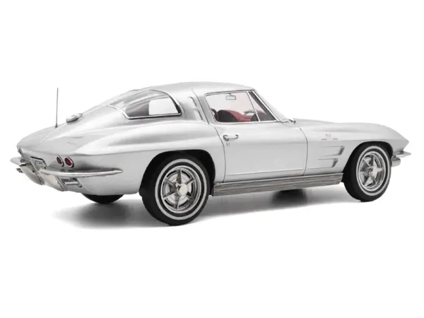 1963 Chevrolet Corvette Sting Ray Sebring Silver Metallic with Red Interior 1/18 Diecast Model Car by Norev #4