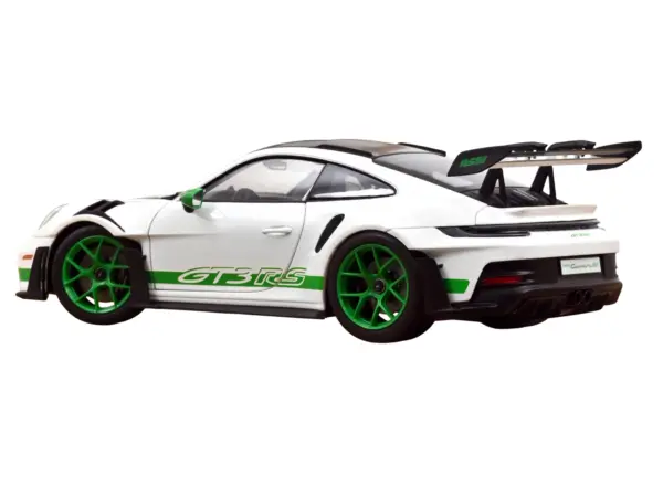2022 Porsche 911 GT3 RS Weissach Pack White with Green Stripes And Carbon Hood and Top 1/18 Diecast Model Car by Norev #3